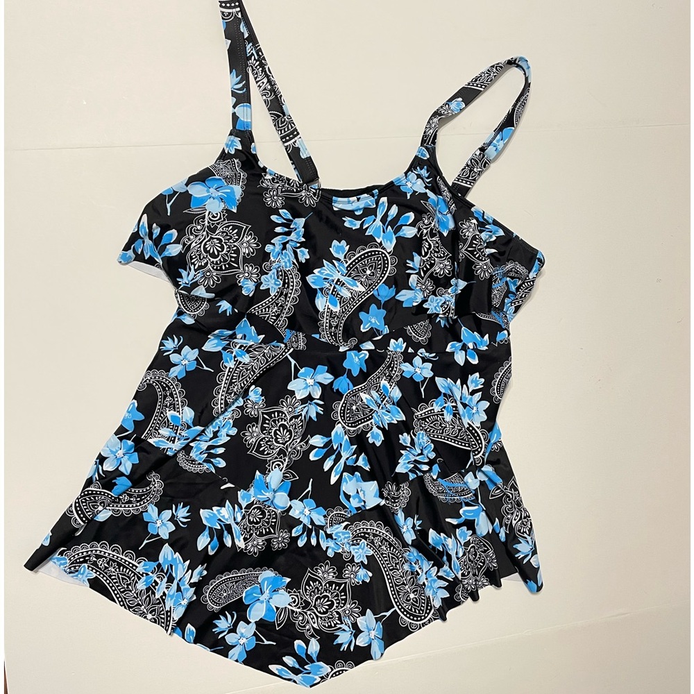 Black & Blue Floral Paisley One-Piece Swimdress